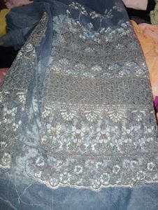 Embroidered Blue Fabric Net 5 Mtr