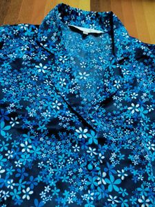 Women Blue Floral Printed Lace Shirt