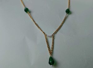 Handmade Gold &amp; Emerald Green Beaded Necklace