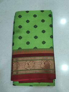 Green Cotton Saree with Peacock Border