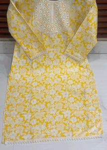 Yellow Floral Embroidered Kurti