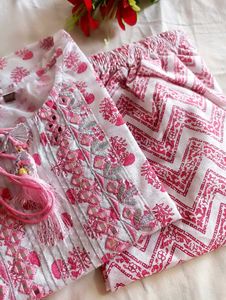 Pink Floral Cotton Kurta Set