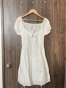 White Backless Dress With Drawstrings