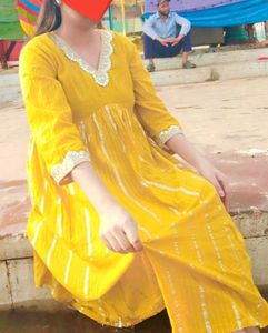Yellow Aliacut Embellished Kurta Set