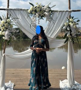 Sea Blue Floral Print Ethnic Gown