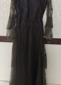 Elegant Grey Net Layered Gown