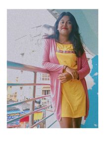 Yellow Dress with Pink Cardigan