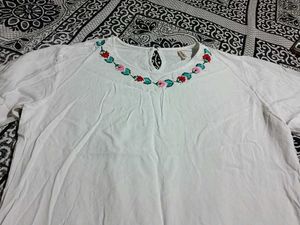 Floral Embroidered White Top