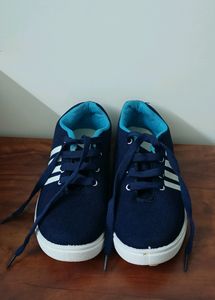 Navy Blue &amp; White Striped Sneakers