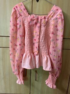 Korean Cute Floral Puff Sleeve Top