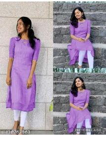 Purple Striped Kurti with Sheer Sleeves