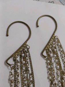 Pearl And brass Dangle Earrings: earcuff style