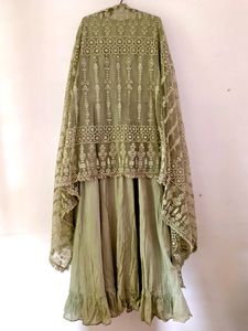 Heavy Silk Ethnic Gown With Embroidery Net Dupatta
