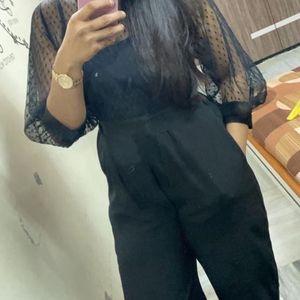 Black Mesh Sleeve Jumpsuit
