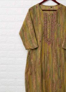Embroidered Olive Green Kurta