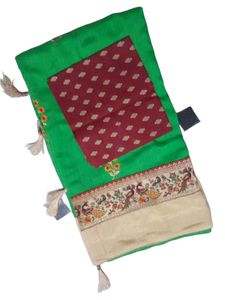 Green & Maroon Sari with Blouse Piece
