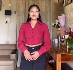 Burgundy Blouse with Flared Hand Detail