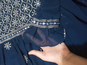 Blue Short Anarkali Suit With Sharara Pant 🪔