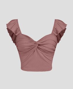 Cropped Vest Ruffle Top In Blush Pink