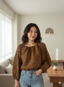 Brown Boho Peasant Top h&m