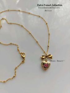 Floral Heart Locket Pendant Long Chain Necklace
