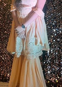 Elegant Peach Ethnic Kurta With Sharara Set