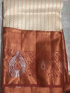 Cream Silk Saree With Marron Border