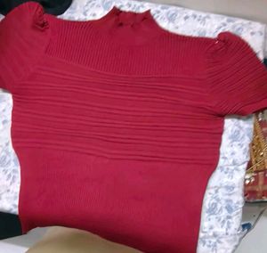Red Mock Neck Top