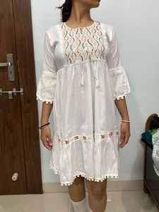 White Embroidered Mini Dress
