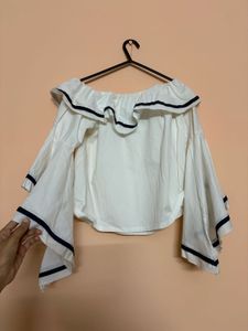 H&amp;M Black Net Floral And White Korean Tops
