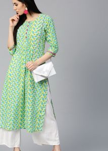Jaipur Kurti Women Blue & Green Printed “S” Size