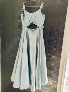 Grey Designer  Partywear Satin Gown