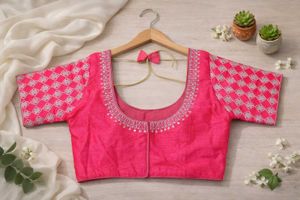 Pink Embroidered Readymade Blouse