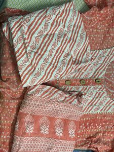 Jaipuri Print Suit Set With Cotton Dupatta