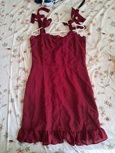 Burgundy Ruffle Trim dress