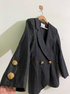 Women Charcoal Striped Blazer