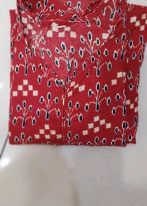 Knee Length Straight Red Kurta for Women