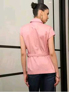 Lapel Neck Short Sleeve Belted Fitted Blazer Top