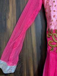 Pink Embroidered And Diamond Set