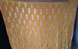 Pink Yellow Synthetic Saree