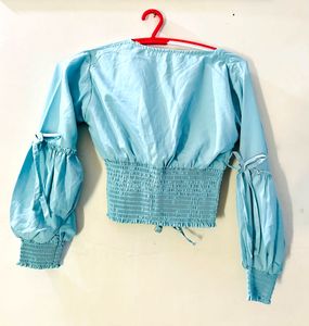 Blue Lace-Up Crop Top