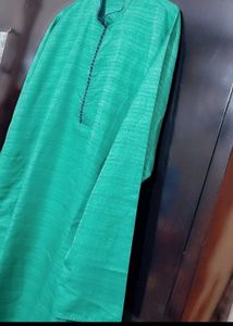 Sea Green Kurta Navy Blue Pajami Set For 46 Chest