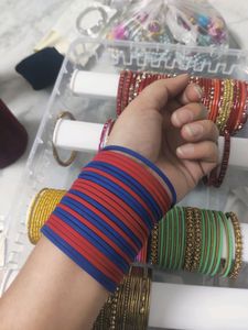 Blue red pair matte finish bangles set
