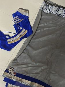Ethnic Festive Saree In Navy And Grey Colour