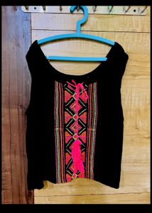 Embroidered Black Tank Top