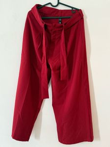 Red Belted Wide Leg Pants