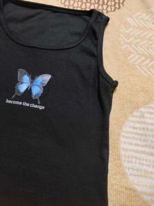 Butterfly Printed Cut Sleeves Crop Top