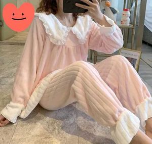 Cute Pink Fluffy Warm Pajama Set