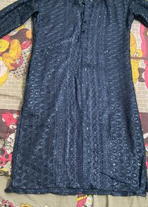 Navy Blue Embroidered Kurta
