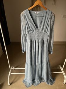 V-neck Powder Blue Maxi with Smocked detailing